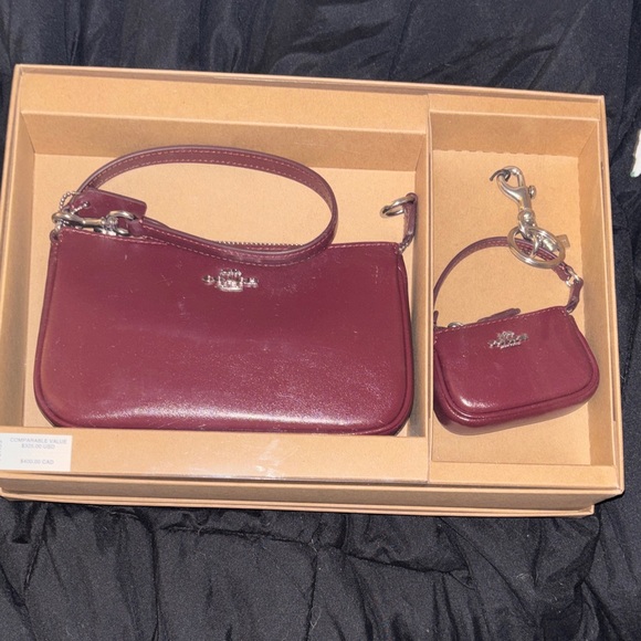 Coach 🆕 silver dark wine Wristlet & Keychain Boxed Nolita 19Nolita Bag Charm